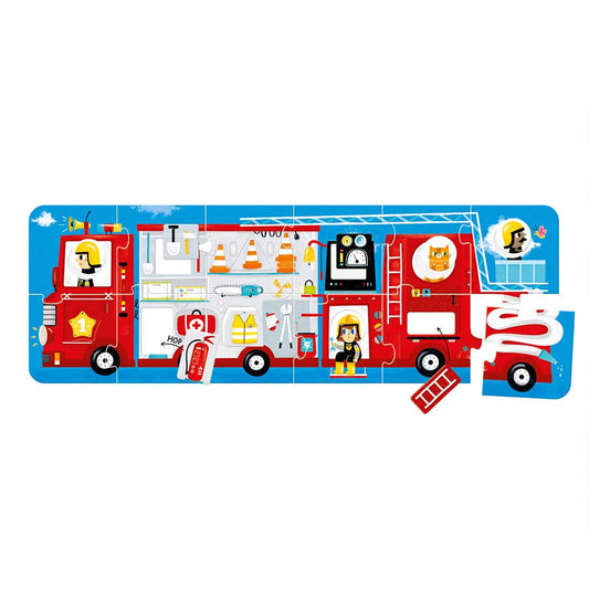 Children's puzzle with a fire truck design on a white background