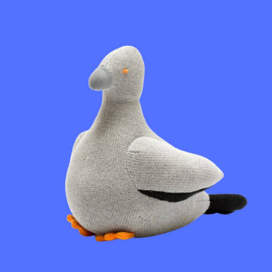 Grey Pigeon Baby Rattle in Organic Cotton Knit