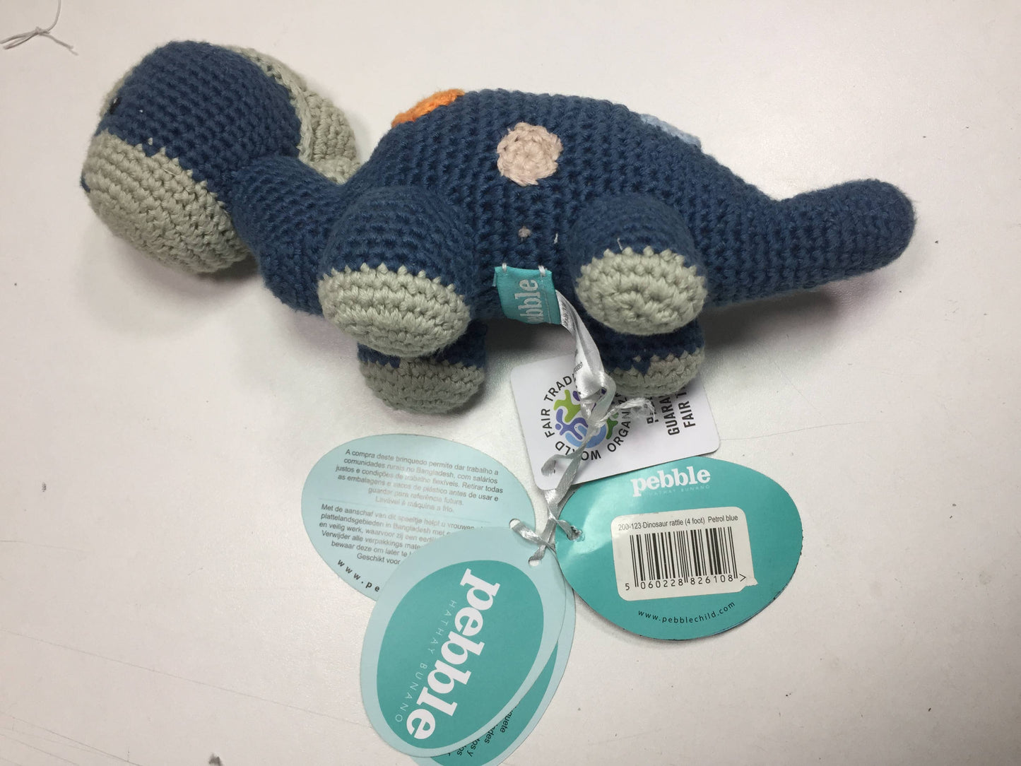 Crochet 2 in 1 Pull along toy dinosaur steggi Petrol blue