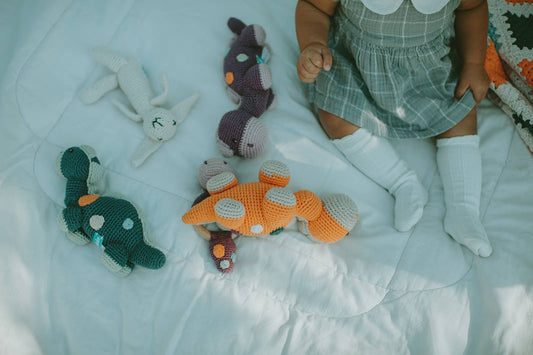Crochet Baby Toy Dinosaur rattle - dippi - khaki