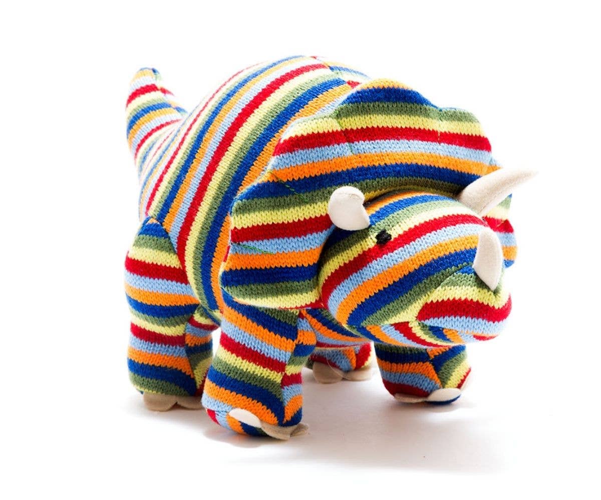 Knitted Triceratops Dinosaur Plush Toy - Stripe