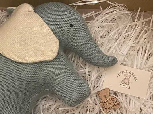 Large Organic Cotton Elephant Plush Toy in Teal Colour