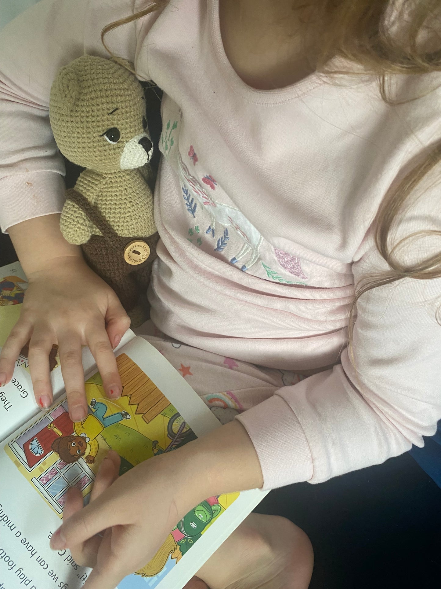 Crochet Teddy Bear – Organic Cotton, Brown Jumpsuit