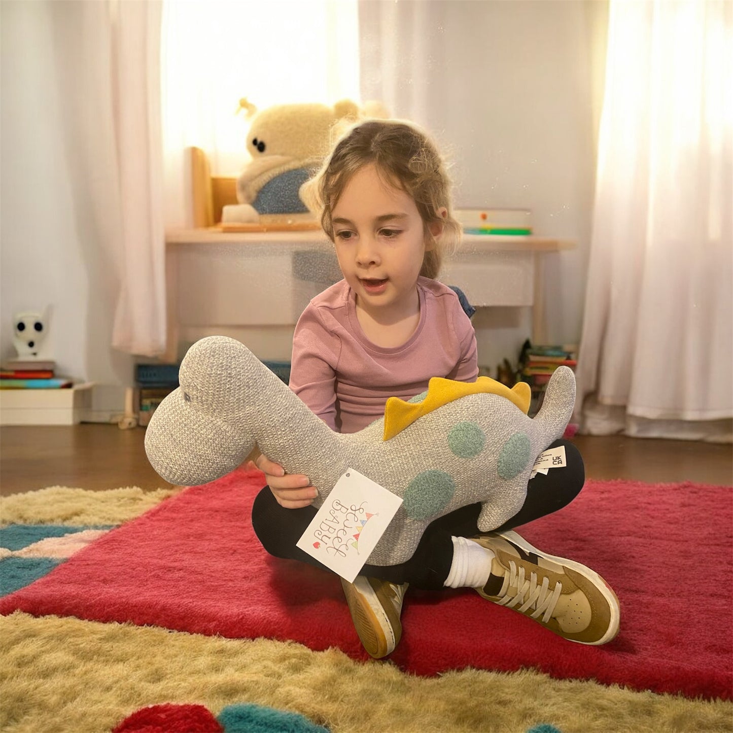 Large Organic Cotton Dinosaur Plush Toy, Diplodocus Grey