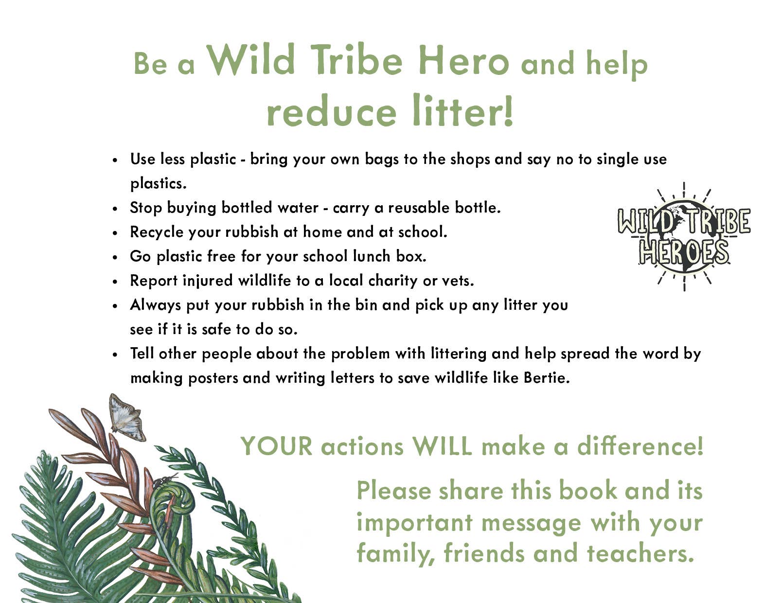 Educational poster about reducing litter with text and illustrations on a white background