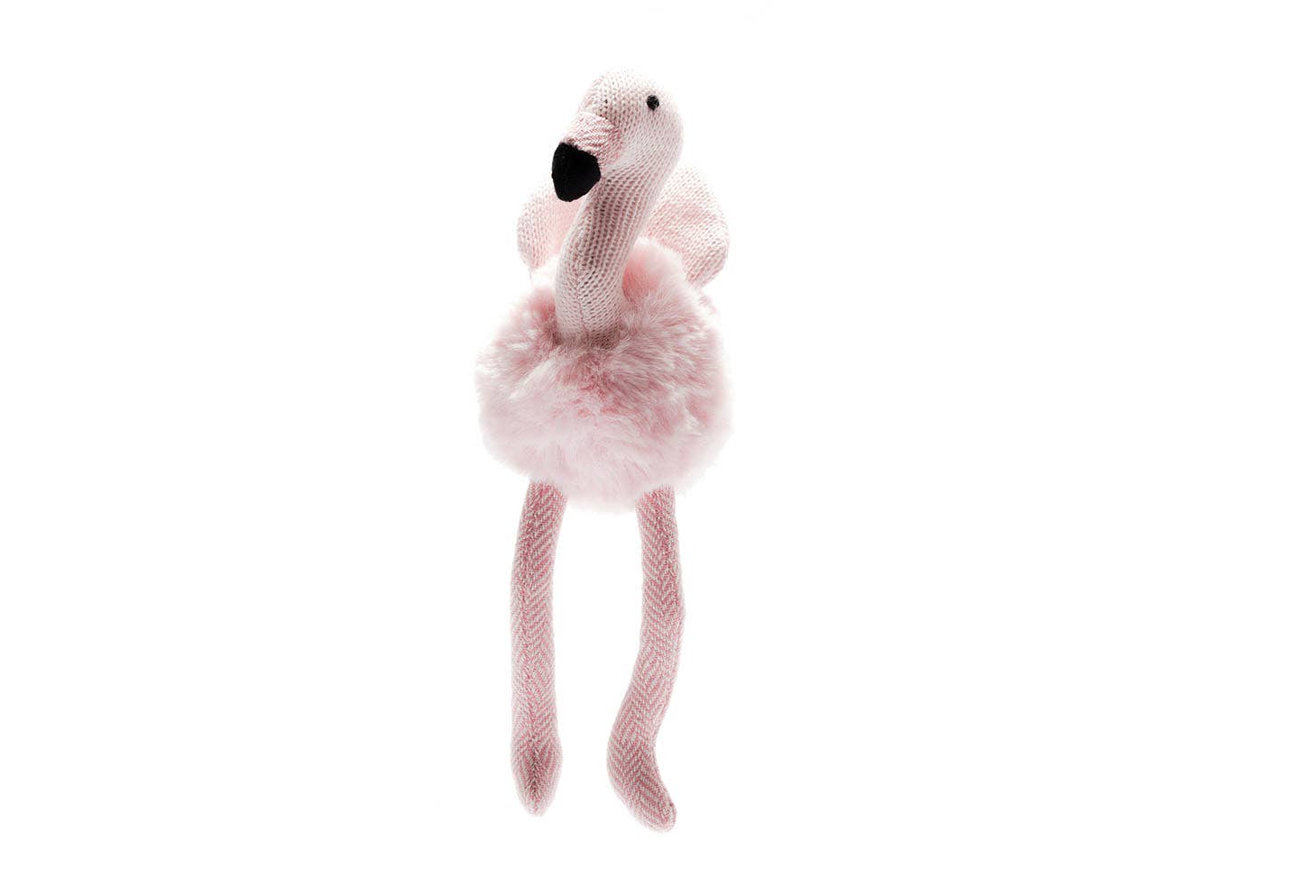 Pink flamingo plush toy on a white background