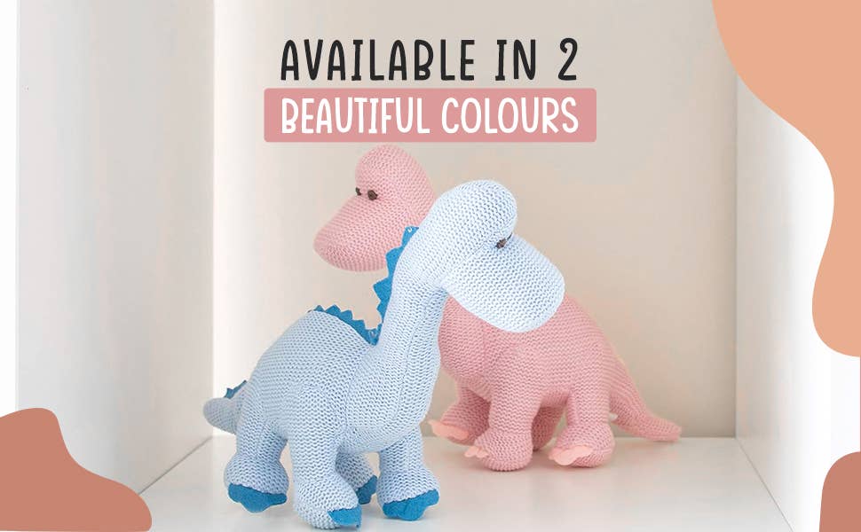 Dinosaur Baby Rattle, Knitted Organic Cotton Pink Diplodocus