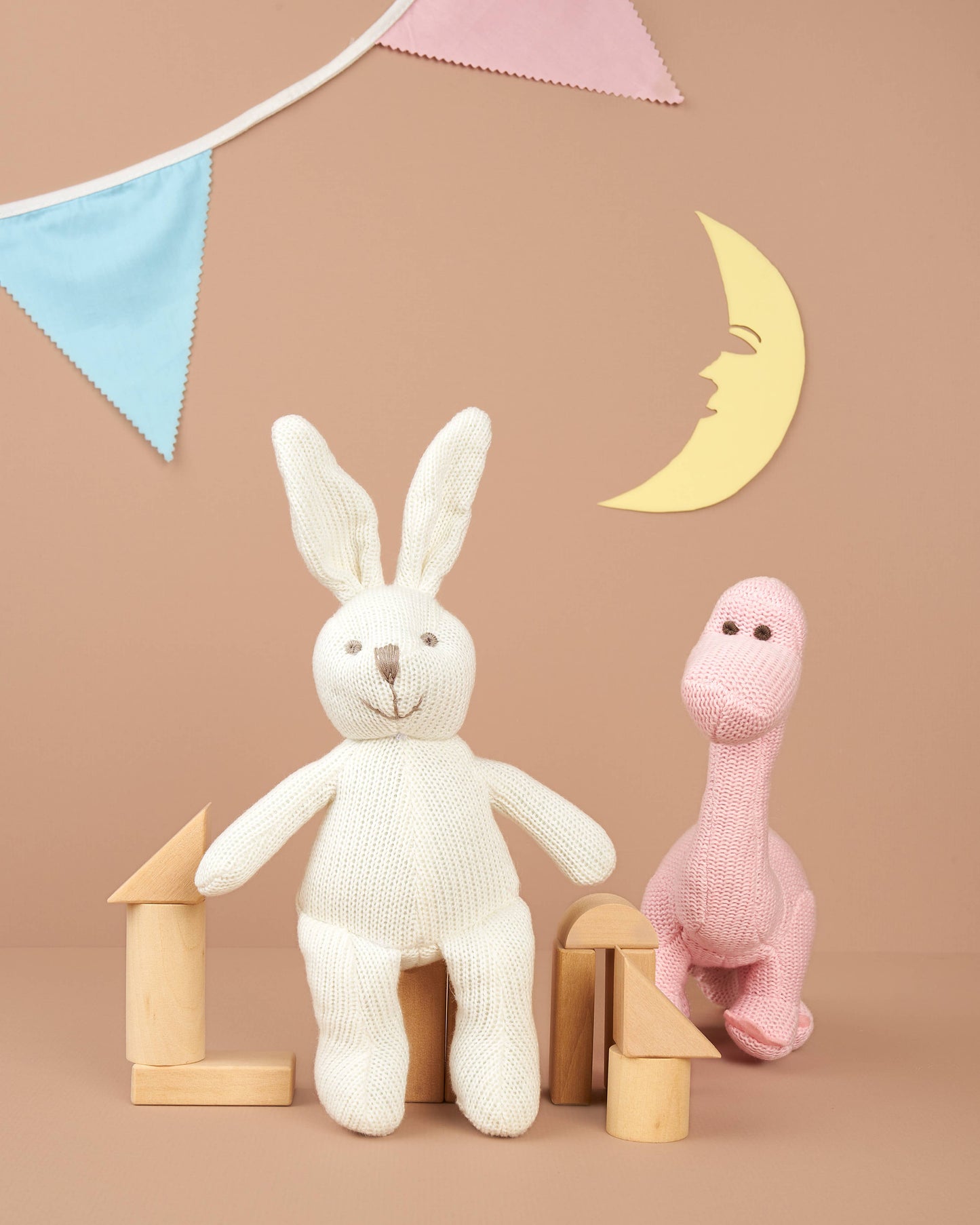 Dinosaur Baby Rattle, Knitted Organic Cotton Pink Diplodocus