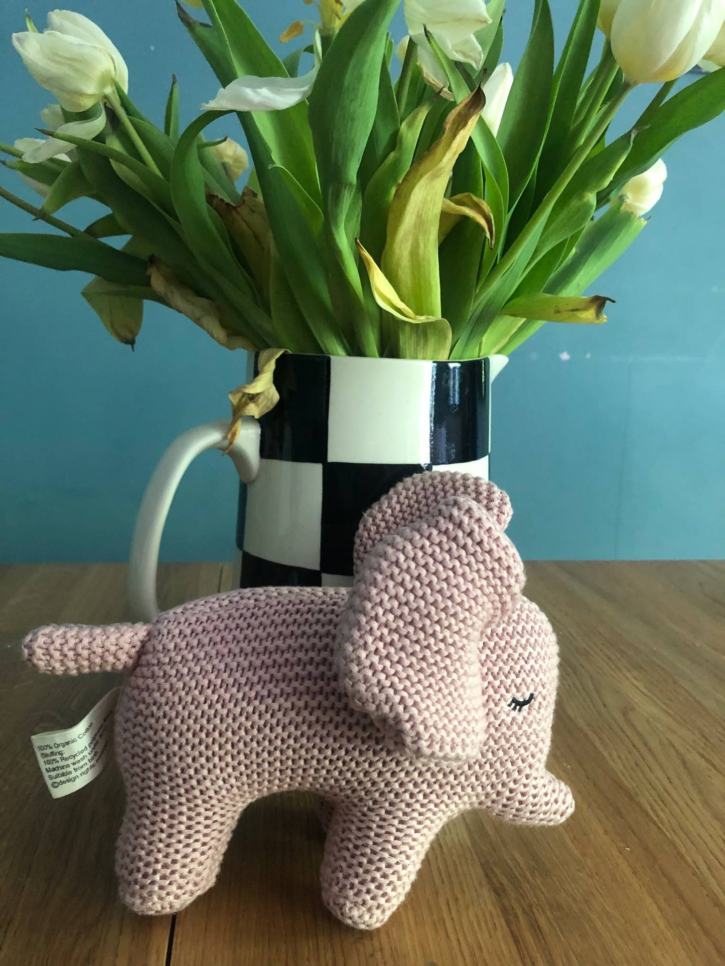 Chunky Knit Organic Small Baby Elephant Plush Toy Pink