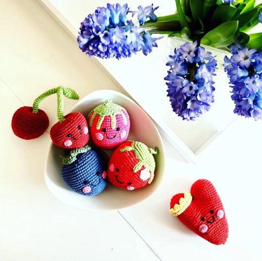 Crochet Baby Toy Friendly blueberry rattle