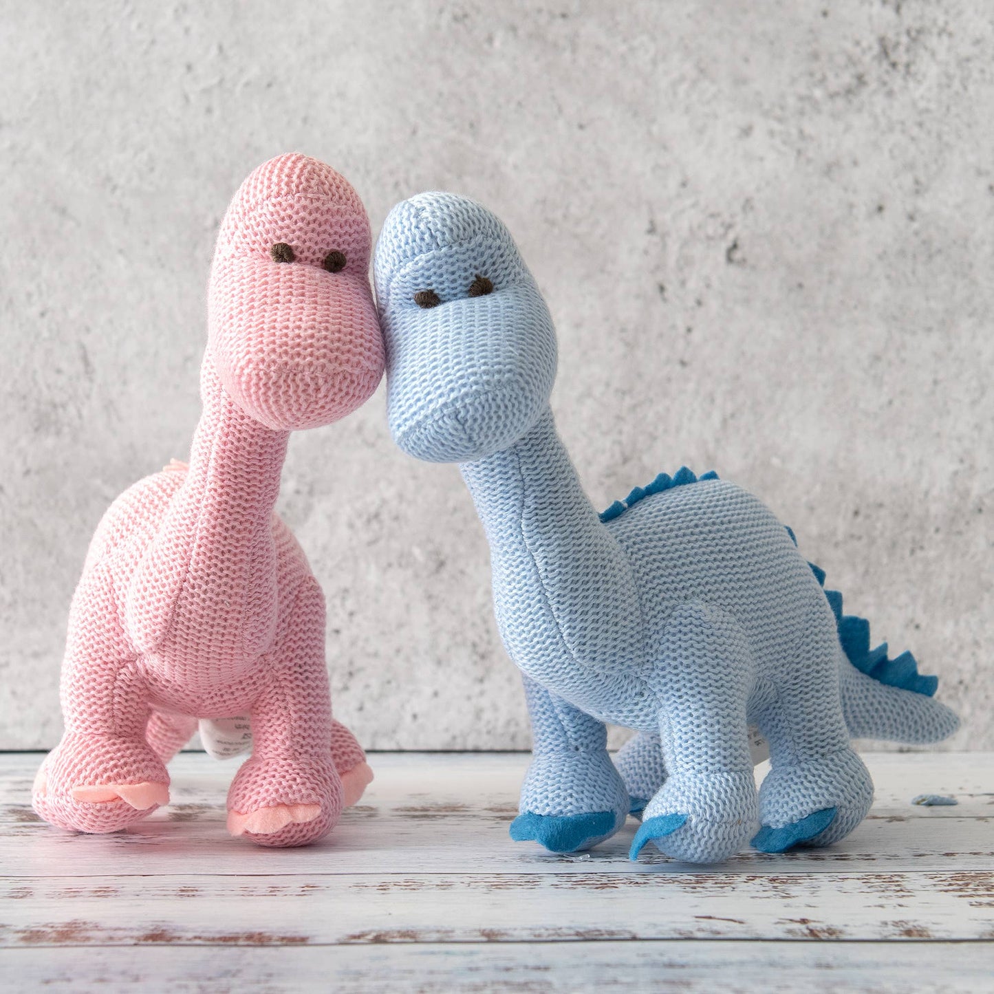 Dinosaur Baby Rattle, Knitted Organic Cotton Pink Diplodocus