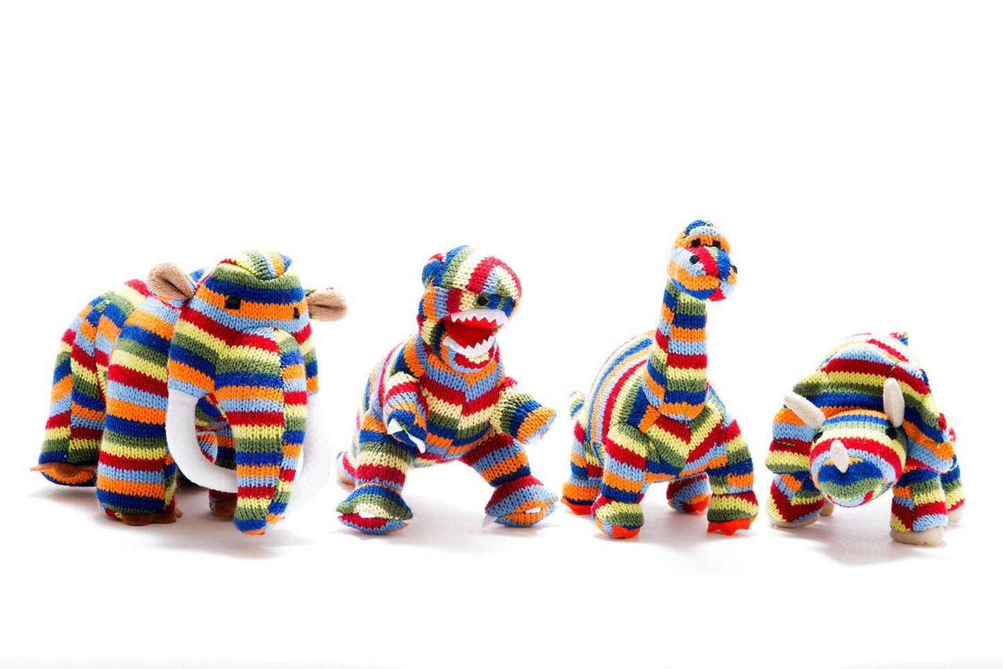 Knitted Woolly Mammoth Dinosaur Baby Rattle - Rainbow Stripe