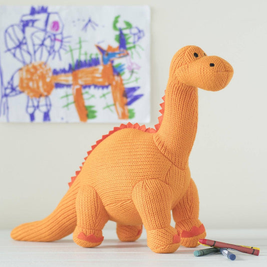 Knitted Orange Diplodocus Dinosaur Plush Toy