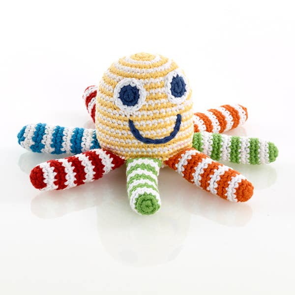Crochet Baby Toy Octopus rattle - yellow