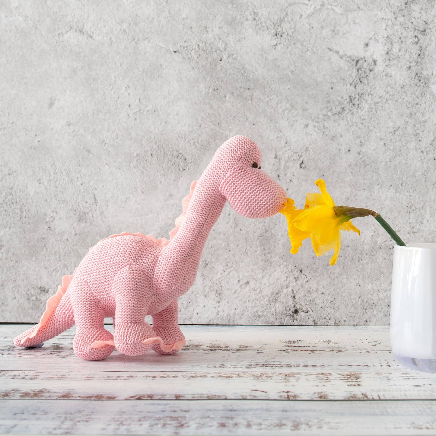 Dinosaur Baby Rattle, Knitted Organic Cotton Pink Diplodocus