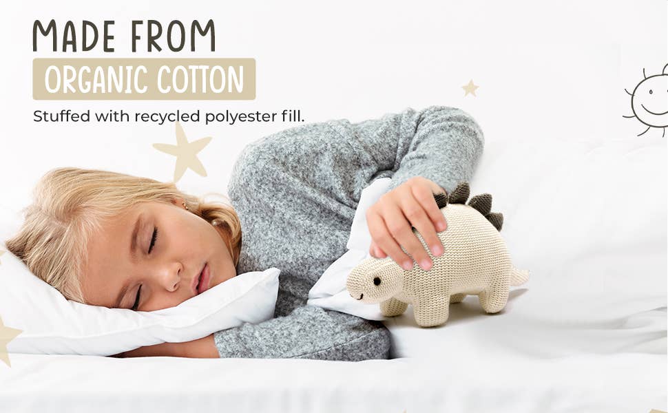 Organic White Cotton Knit Stegosaurus Dinosaur Rattle